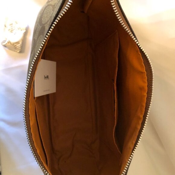 NWT Coach Signature Coated Canvas Hobo Handbag Khaki/Tangerine - Picture 3 of 10